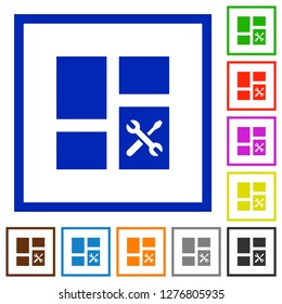 Dashboard tools flat color icons in square frames on white background