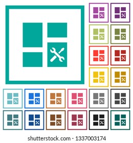 Dashboard tools flat color icons with quadrant frames on white background