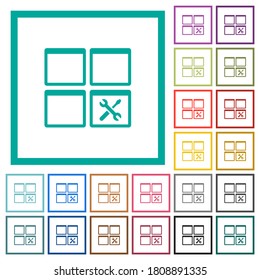 Dashboard tools flat color icons with quadrant frames on white background