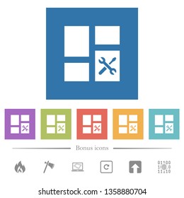 Dashboard tools flat white icons in square backgrounds. 6 bonus icons included.