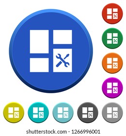 Dashboard tools round color beveled buttons with smooth surfaces and flat white icons