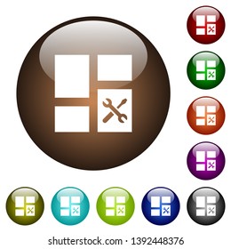 Dashboard tools white icons on round color glass buttons