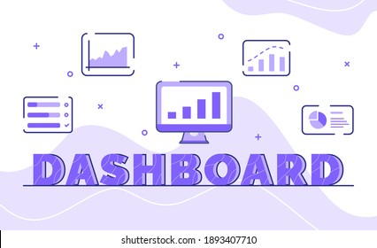Dashboard-Typografie Wortart Hintergrund der Symbol-Statistik-Monitor mit Rahmenstil