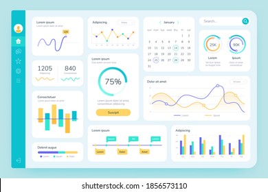 Dashboard UI. Simple data software, chart and HUD diagrams, admin panels. Modern financial application interface template vector infographic. Illustration report diagram visualization statistic