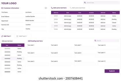 Dashboard UI template, clean and simple app interface. Modern user admin panel design for any site purposes. Contact center agent dashboard.