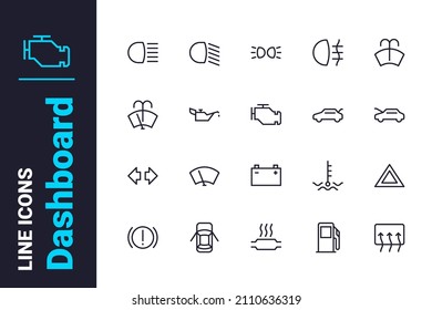 Dashboard with useful optimization icons set vector illustration. Auto related button linear icon. Display, digital info panel concept