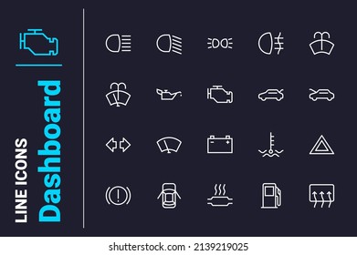 Dashboard with useful optimization icons set vector illustration. Auto related button linear icon. Display, digital info panel concept