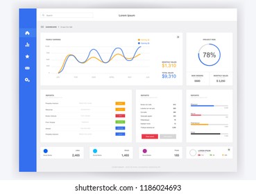 Dashboard user admin panel template design. 1024x768 pixel, Eps 10.