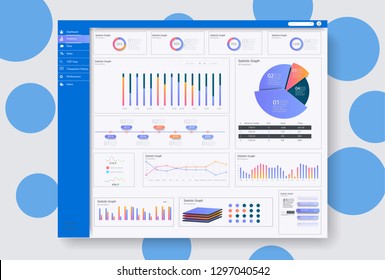 Dashboard user admin panel template design . Infographic dashboard template with flat design graphs and charts.Vector UX