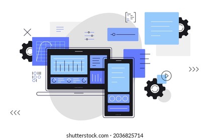 Dashboard. User inrerface. App development. Adaptive layout. Modern flat illustration. Vector file.