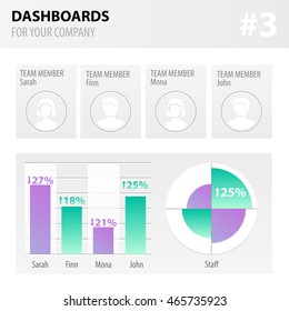 Dashboards for your company. Vector infographic template with graphs and charts in flat design