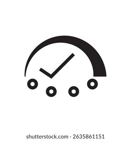 Um gauge no estilo de painel com uma marca de seleção, simbolizando verificação de desempenho, conclusão ou qualidade.