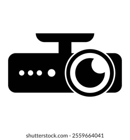 Dashcam vector icon. Car dashboard camera symbol. Dash cam video recorder. Black silhouette isolated on white background.