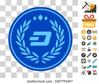Dashcoin Coin pictograph with bonus bitcoin mining and blockchain icons. Vector illustration style is flat iconic symbols. Designed for crypto currency ui toolbars.