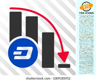 Dashcoin Falling Acceleration Chart icon with 7 hundred bonus bitcoin mining and blockchain graphic icons. Vector illustration style is flat iconic symbols designed for crypto-currency apps.