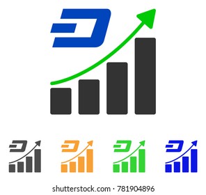 Dashcoin Growing Trend icon. Vector illustration style is a flat iconic dashcoin growing trend symbol with gray, green, blue, yellow color versions. Designed for web and software interfaces.