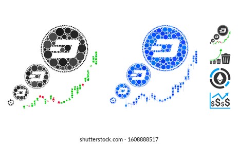 Dashcoin inflation chart mosaic of spheric dots in different sizes and shades, based on Dashcoin inflation chart icon. Vector dots are combined into blue illustration.