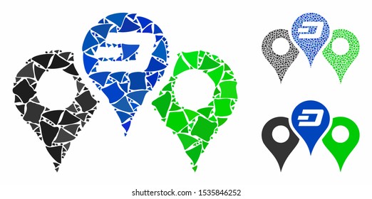 Dashcoin map markers composition of rugged items in various sizes and color tints, based on Dashcoin map markers icon. Vector abrupt items are combined into composition.