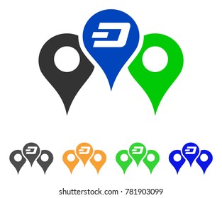 Dashcoin Map Markers icon. Vector illustration style is a flat iconic dashcoin map markers symbol with grey, green, blue, yellow color variants. Designed for web and software interfaces.