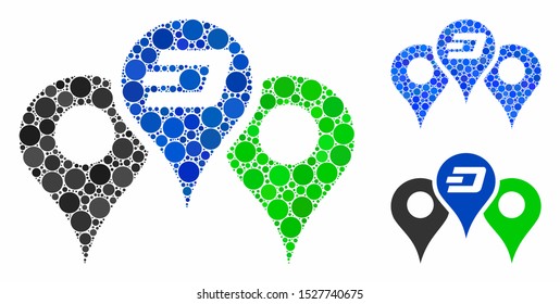 Dashcoin map markers mosaic of circle elements in various sizes and color tints, based on Dashcoin map markers icon. Vector circle elements are grouped into blue illustration.