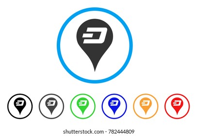 Dashcoin Map Pointer rounded icon. Style is a flat grey symbol inside light blue circle with additional colored variants. Dashcoin Map Pointer vector designed for web and software interfaces.