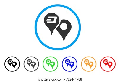 Dashcoin Map Pointers rounded icon. Style is a flat grey symbol inside light blue circle with additional color variants. Dashcoin Map Pointers vector designed for web and software interfaces.