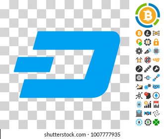 Dashcoin pictograph with bonus bitcoin mining and blockchain graphic icons. Vector illustration style is flat iconic symbols. Designed for cryptocurrency software.