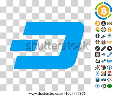 Dashcoin pictograph with bonus bitcoin mining and blockchain graphic icons. Vector illustration style is flat iconic symbols. Designed for cryptocurrency software.