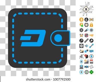 Dashcoin Wallet icon with bonus bitcoin mining and blockchain pictures. Vector illustration style is flat iconic symbols. Designed for bitcoin ui toolbars.