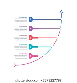 dashed arrow infographic template. growth information template. business, internet, book, annual report, magazine, education infographic template. five options infographic template