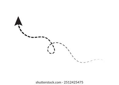 Dashed arrow set. Vector doodle dot line. Thin pointer arrows