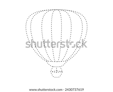 dashed balloon outline for coloring book template, hot air balloon illustration for kid worksheet printable