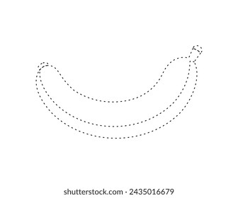 dashed banana outline for coloring book template, banana for kids illustration worksheet printable