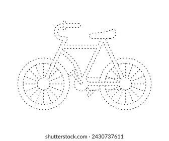 dashed bicycle outline for coloring book template, bicycle for kids illustration worksheet printable