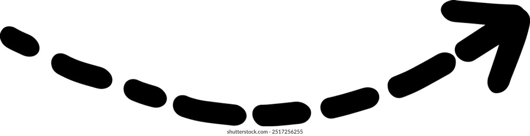 Clipart de seta preta tracejada, ideal para indicar caminhos, direções, movimento, navegação, diagramas e projetos instrucionais