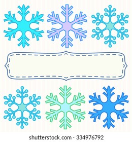 Dashed blank frame with blue snowflakes in twp rows.