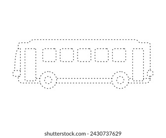 dashed bus outline for coloring book template, bus illustration for kid worksheet printable