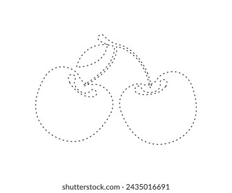 dashed cherry outline for coloring book template, cherry for kids illustration worksheet printable