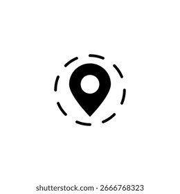 Dashed Circle with Location Pin Vector Icon for GPS and Maps Address Searching