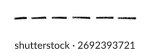 Dashed crayon underline set with rough dash texture and grainy edges for text separation, handwritten note accent. Black broken line strokes with organic gaps for document divider or sketch decoration