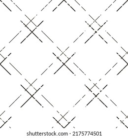 Dashed, crossing diagonal lines create a diamond pattern. Seamless geometric pattern black and white with lines, textured. Vector illustration design for wallpaper, fabric, surface