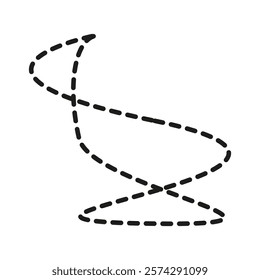 Dashed curved path. Abstract trajectory shape. Black dotted arrow. Dynamic line flow.