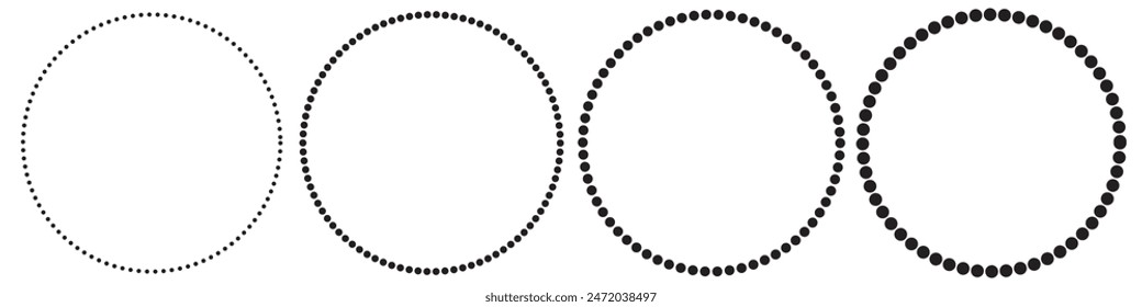 Dashed and dotted circle icon. Black and white broken rings. Dotted round lines. Abstract monochrome graphic. Dashed cut circle line