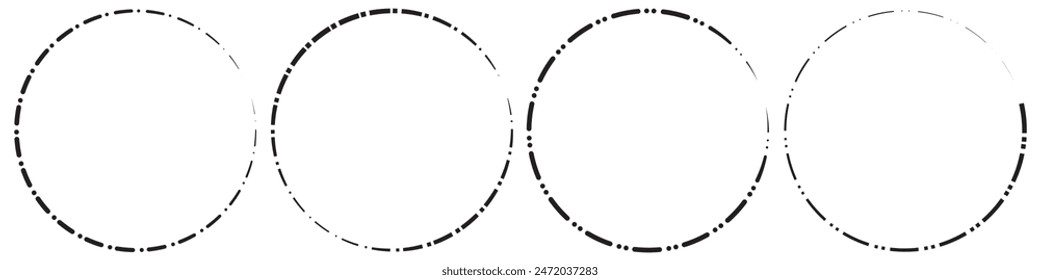 Dashed and dotted circle icon. Dotted round lines. Black and white broken rings. Abstract monochrome graphic.