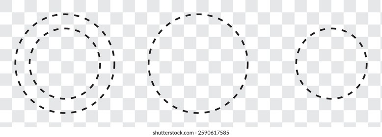 Dashed and dotted circle icon. Dotted round lines. Black and white broken rings. Abstract monochrome graphic. vector illustration