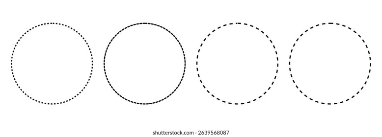 Dashed and dotted circle icon. Dotted round lines. Black and white broken rings. Abstract monochrome graphic. vector illustration . EPS 10 . 