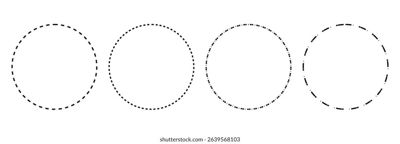 Dashed and dotted circle icon. Dotted round lines. Black and white broken rings. Abstract monochrome graphic. vector illustration . EPS 10 . 