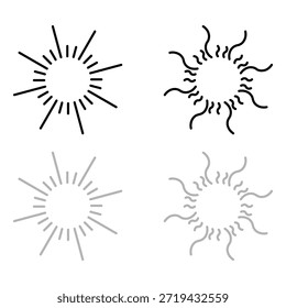 Línea punteada y punteada ondulada círculo redondeado radial. Patrón de línea circular que se asemeja a los rayos de luz del sol. Eps 10