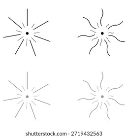 Círculo arredondado radial tracejado e pontilhado. Padrão de linha circular semelhante aos raios de luz do sol. Eps 10