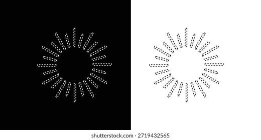 Círculo arredondado radial tracejado e pontilhado. Padrão de linha circular semelhante aos raios de luz do sol. Eps 10